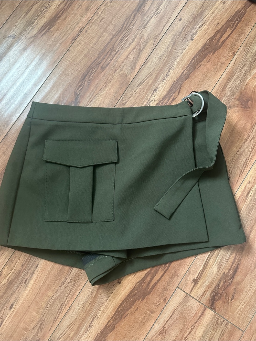 Zara Olive Green Belted Skort with Utility Pocket